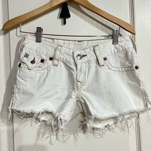 True Religion White Jean Shorts Frayed Hem Distressed